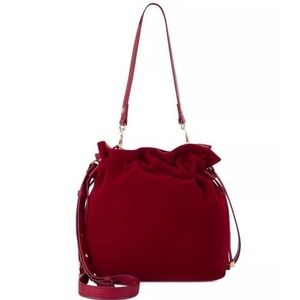 NEW! INC Binxee Velvet Drawstring Bucket Crossbody Bag in Crimson Red